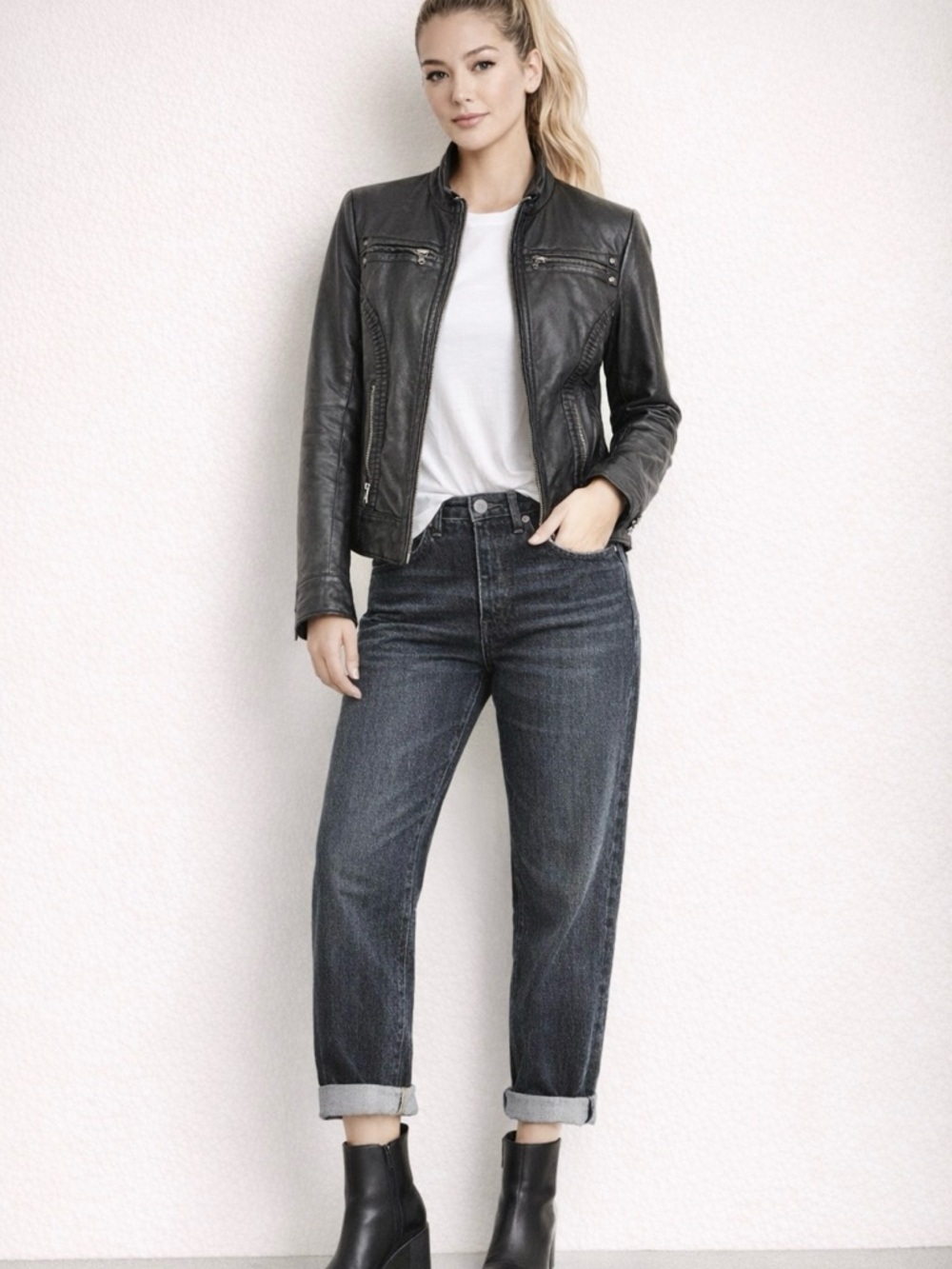 Like New! DANIER Leather Moto jacket size XS